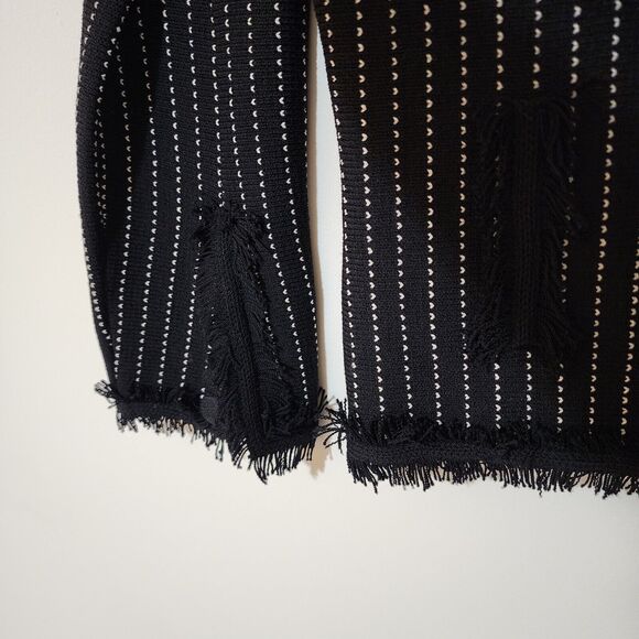 Ball of Cotton Womens Wool-Blend Knit Button-Up Jacket M Black White Fringe USA - Picture 8 of 9